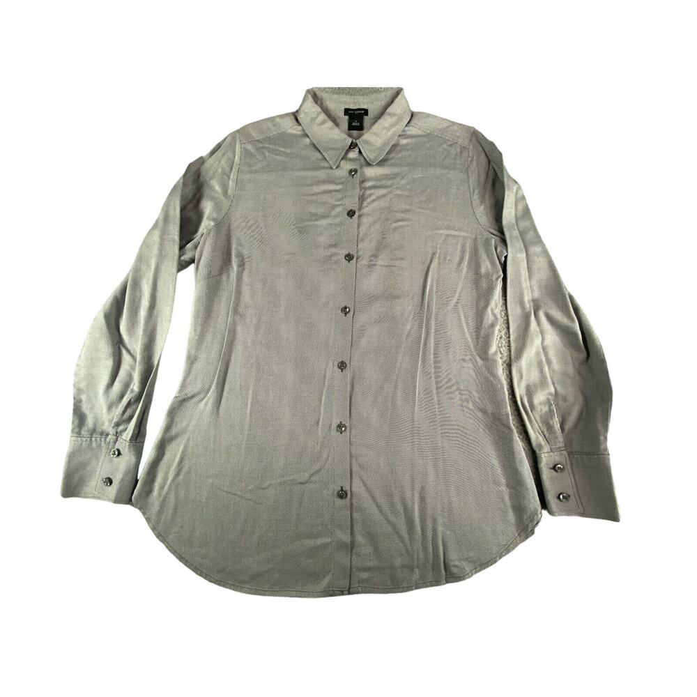 Ann Taylor Shirt Womens 8 Gray Button Up Collar Long Sleeve Business Church